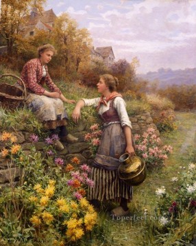 ゴシップの田舎者ダニエル・リッジウェイ・ナイト印象派の花 Oil Paintings